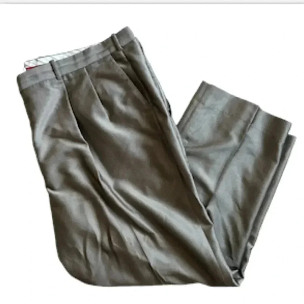VTG PHAT FARM Premium Dress Pants Mens 51R Slacks Gray Silver Satin Pleat Cuff
